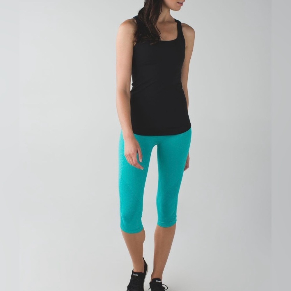 Lululemon In The Flow Crop II Leggings, Size 10, Heathered Blue Tropics - Picture 2 of 12